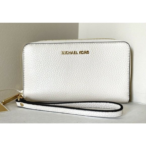 New Michael Kors Jet Set Travel Large Flat phone case Leather Light Cream - Picture 1 of 4